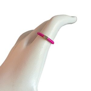 NWT Pink & Gold Swarovski Enamel Ring, Size 8